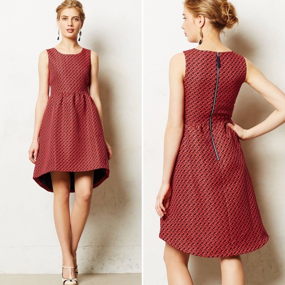 Anthropologie NWOT Red Geo Jacquard Dress by Lili Wang for Lili's Closet Size 4